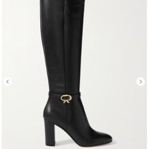 NWT Gianvito Rossi Ribbon 85 Buckled Leather Knee Boots in Black